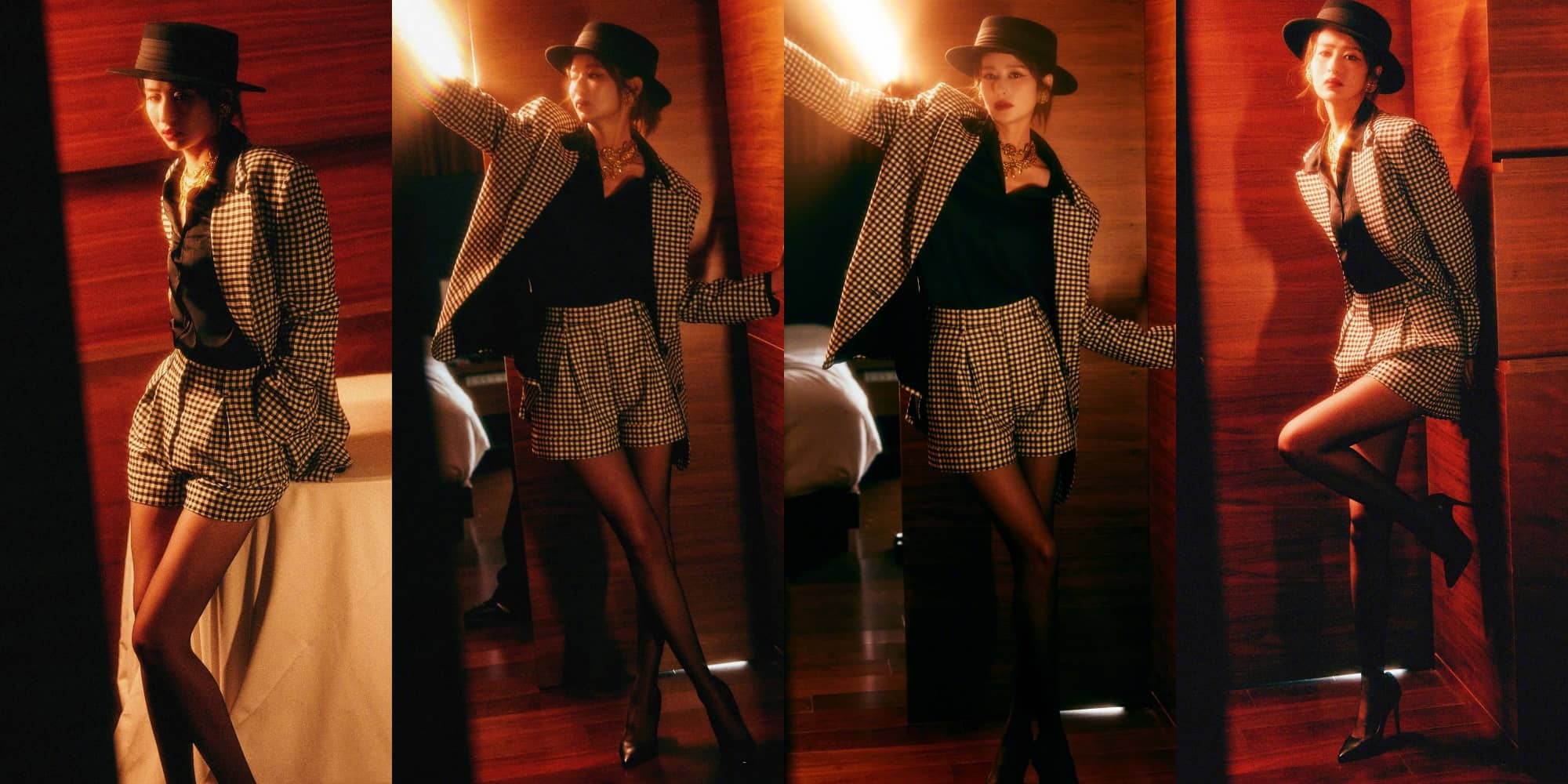 颖儿丝袜穿搭，复古迷人