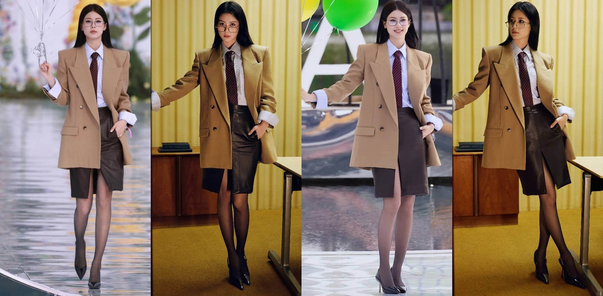 赵昭仪，西装眼镜，丝袜妆造