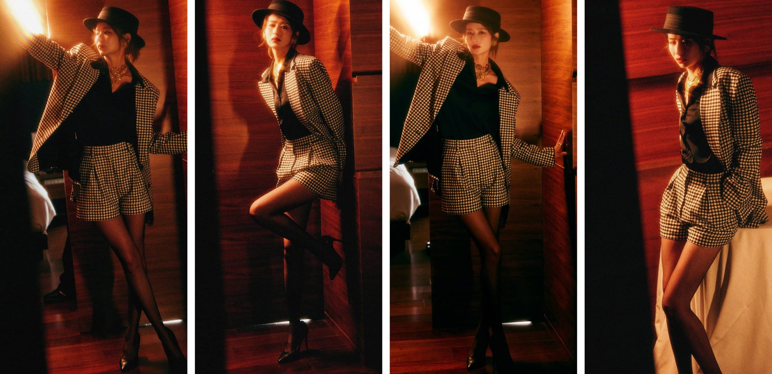 颖儿格纹丝袜妆造大片