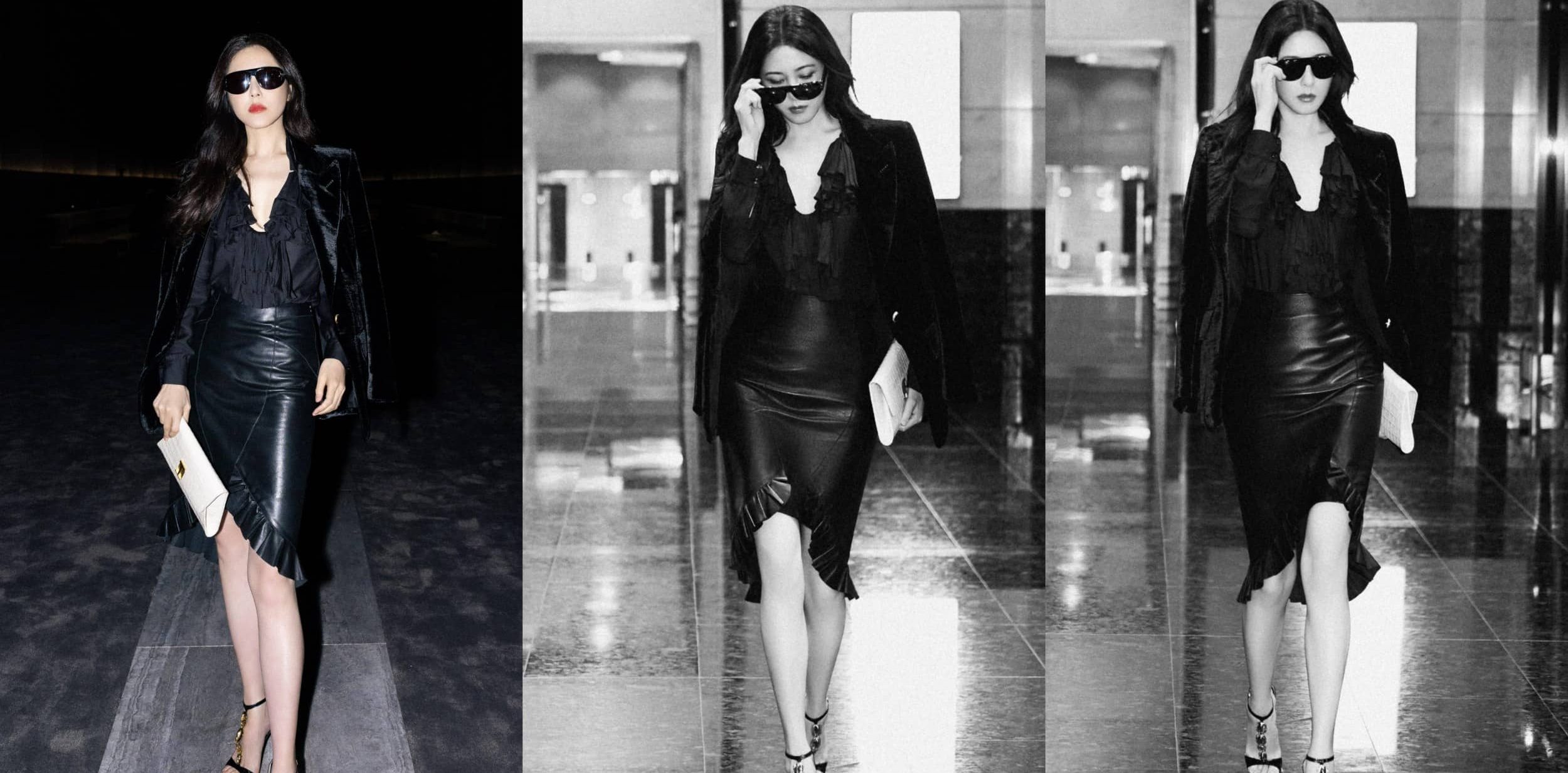 曾黎黑酷穿搭，明艳多姿