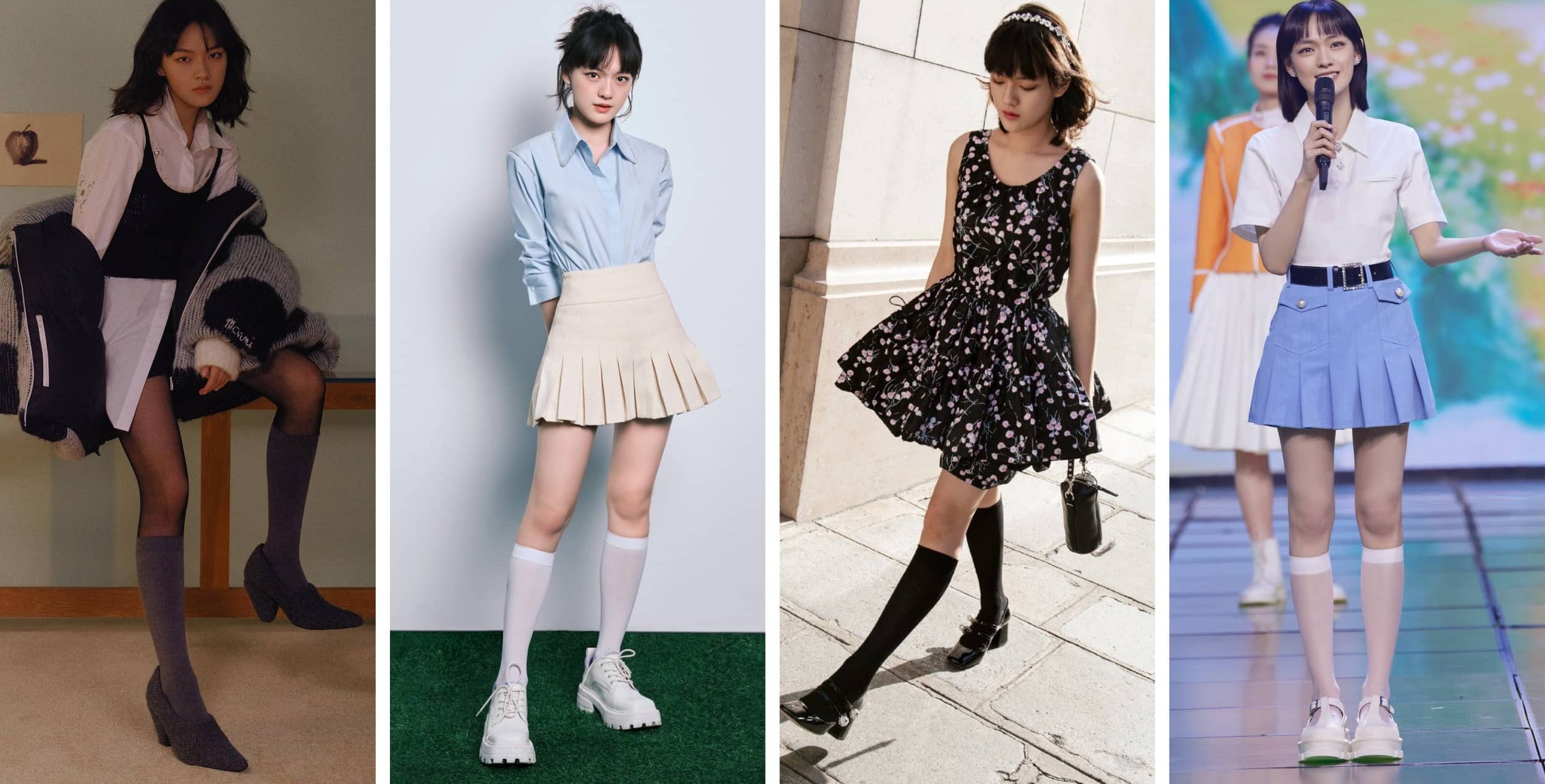 文淇穿搭壁纸：丝袜妆造大长腿