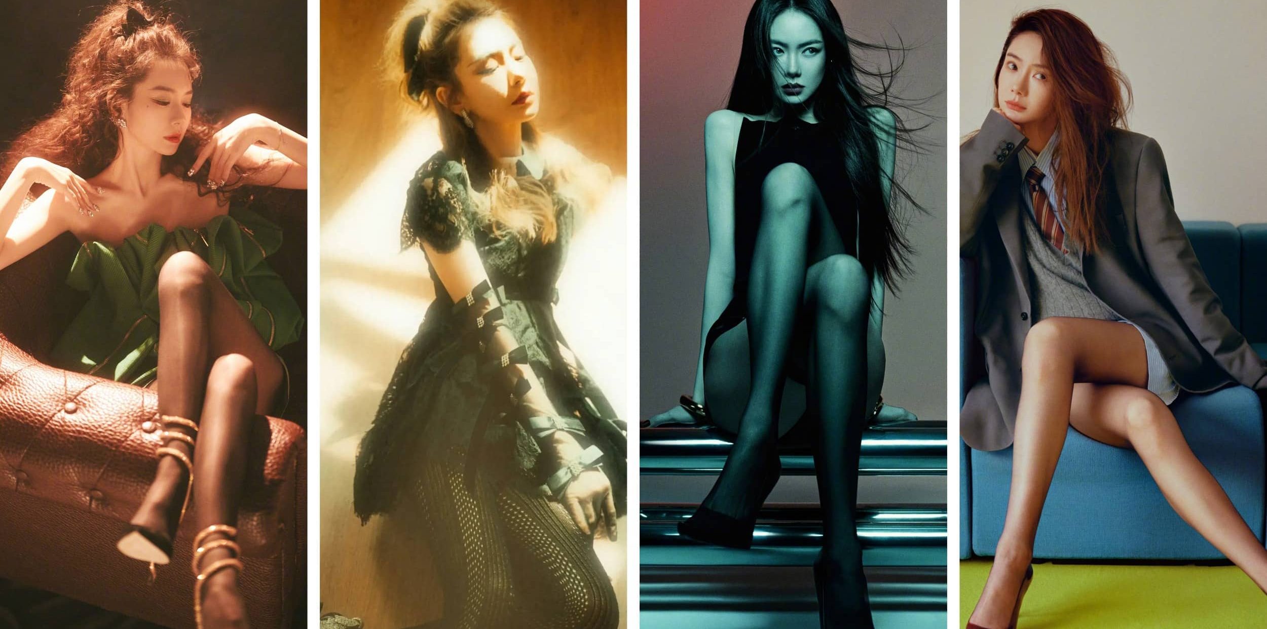 戚薇，一组好看的丝袜穿搭大长腿