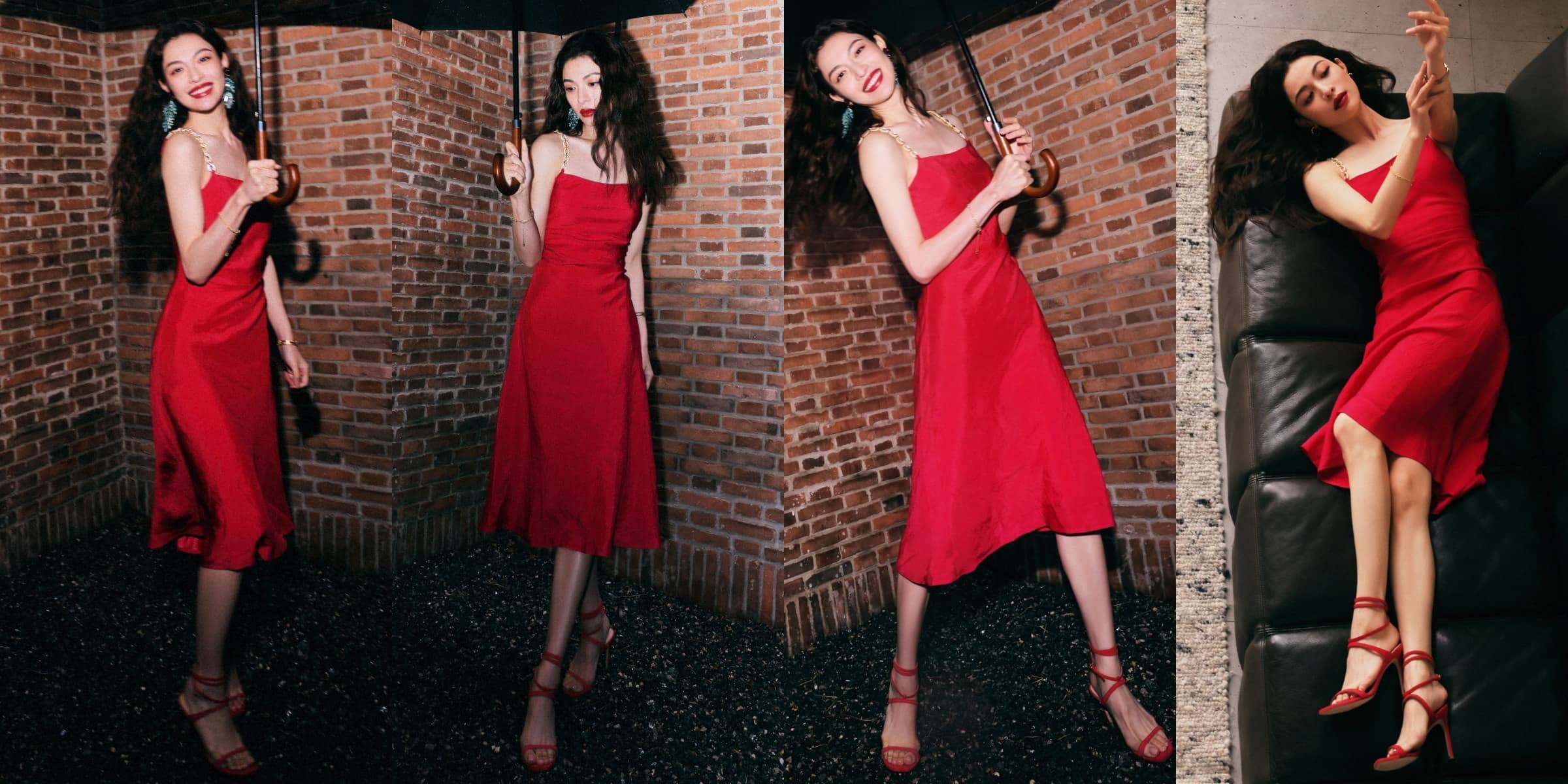 钟楚曦，红色绑腿高跟鞋，温柔的曼妙姿态