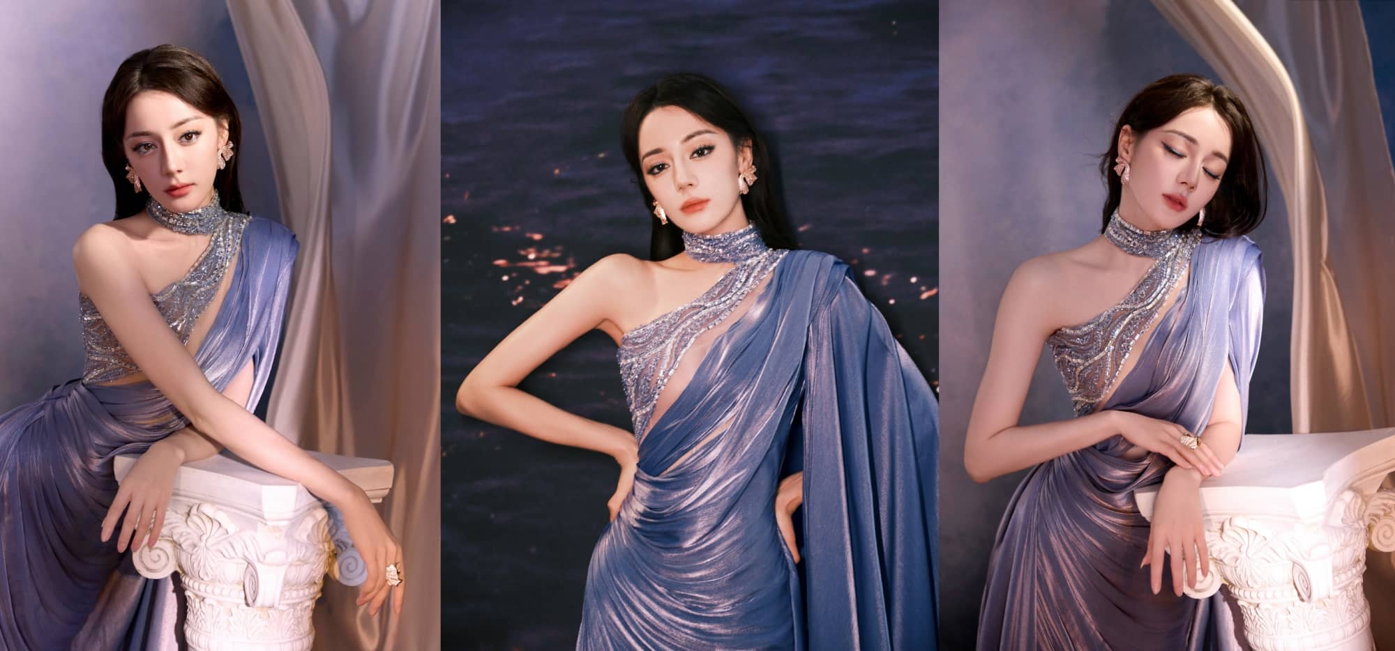 迪丽热巴紫色美人：轻纱曼妙，如梦似幻