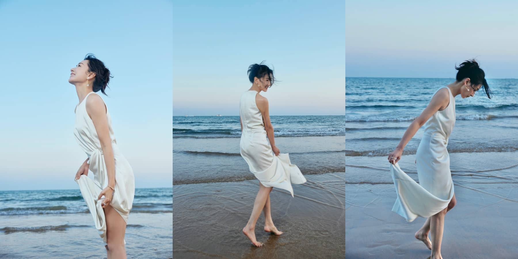 万茜海边氛围写真，白裙倩影，轻舞飞扬