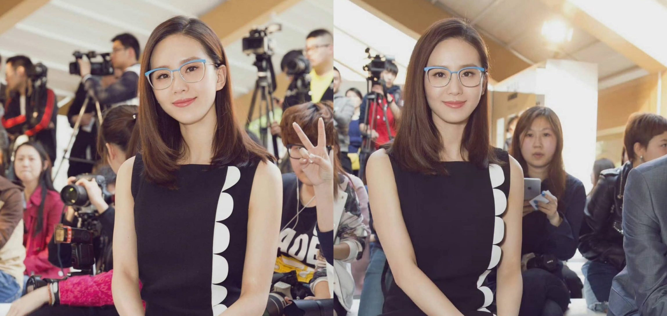 刘诗诗穿搭壁纸：穿黑裙子的眼镜姐姐