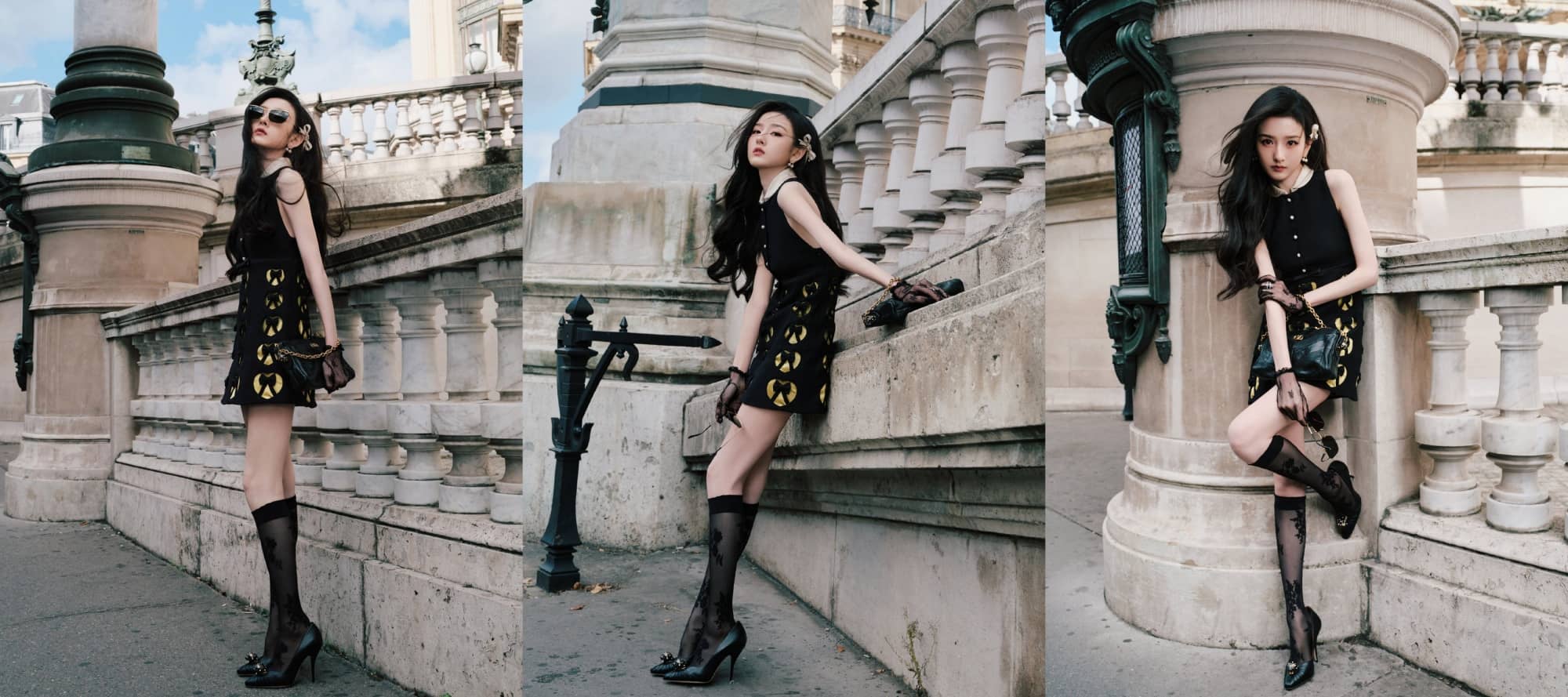 宋祖儿，一组丝袜妆造穿搭，好少女法式“黑天鹅”