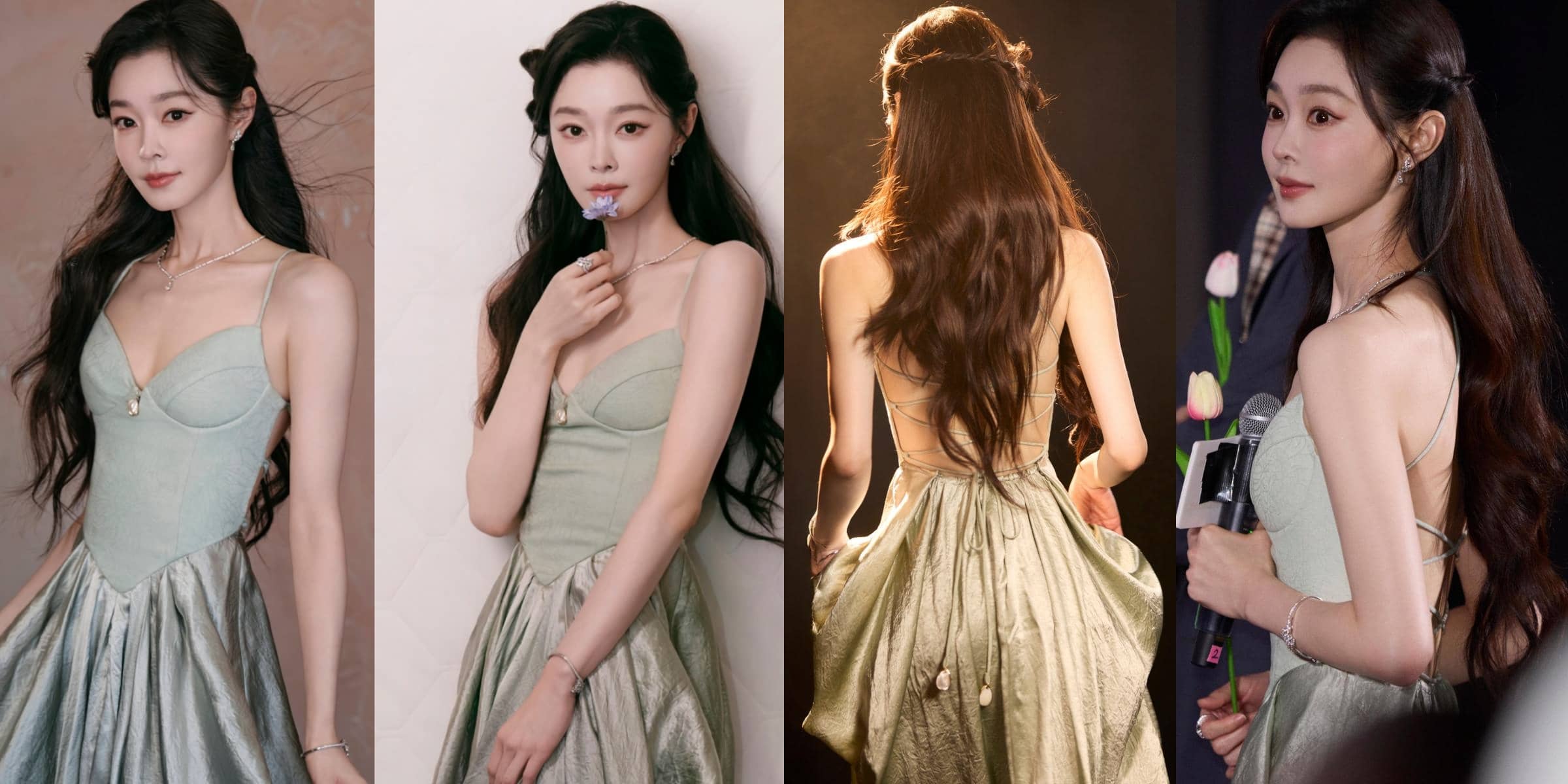 宋轶穿搭壁纸，这一身吊带裙好少女好温柔