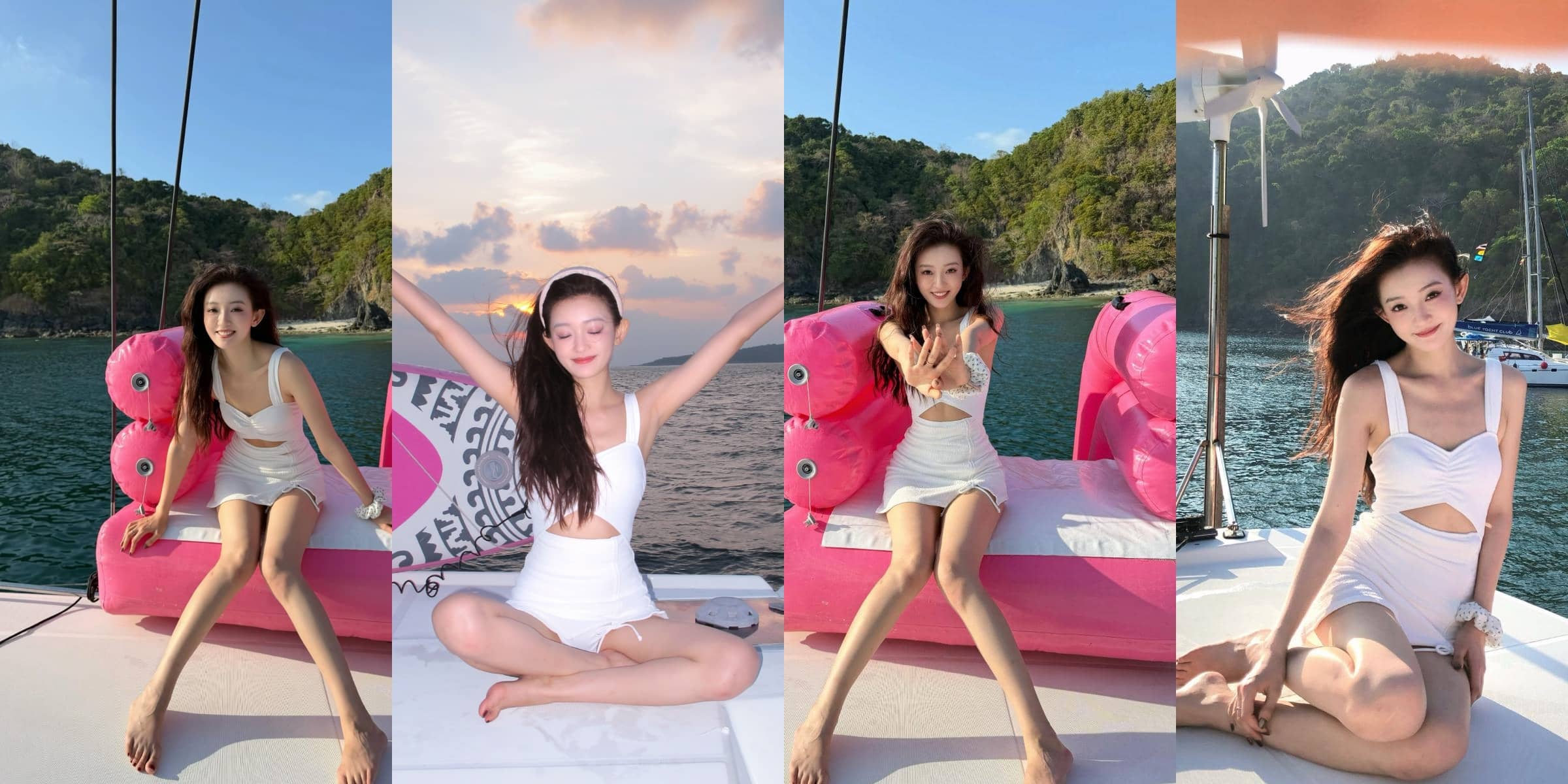 罗予彤，白色泳装穿搭连连看