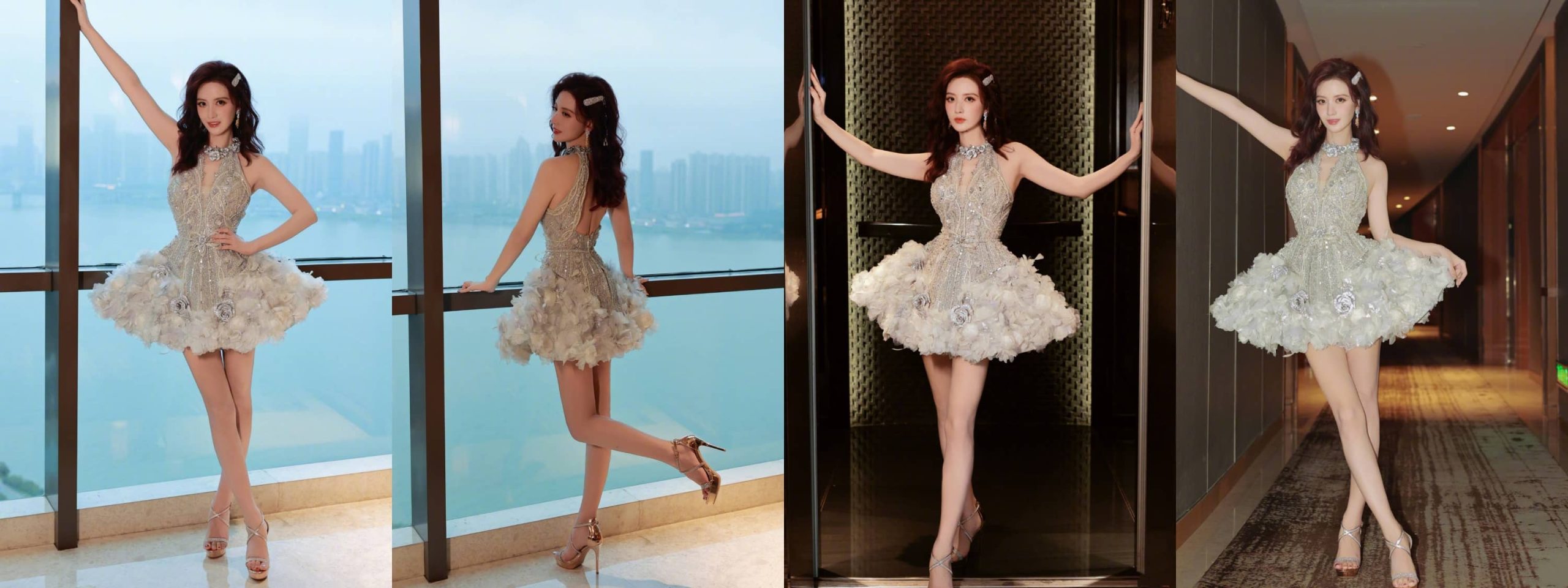 张萌一身优雅穿搭，蕾丝裙大长腿