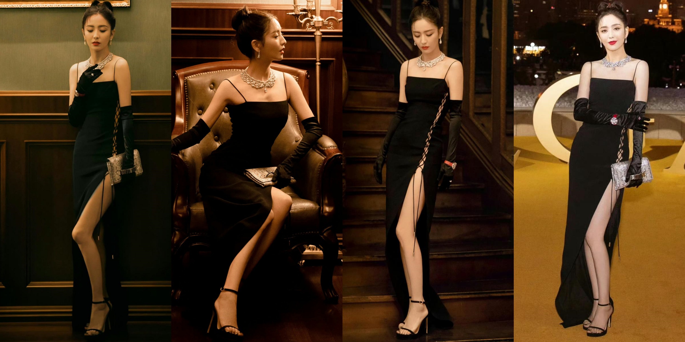 佟丽娅，黑裙高跟妆造，精致柔美的丫丫