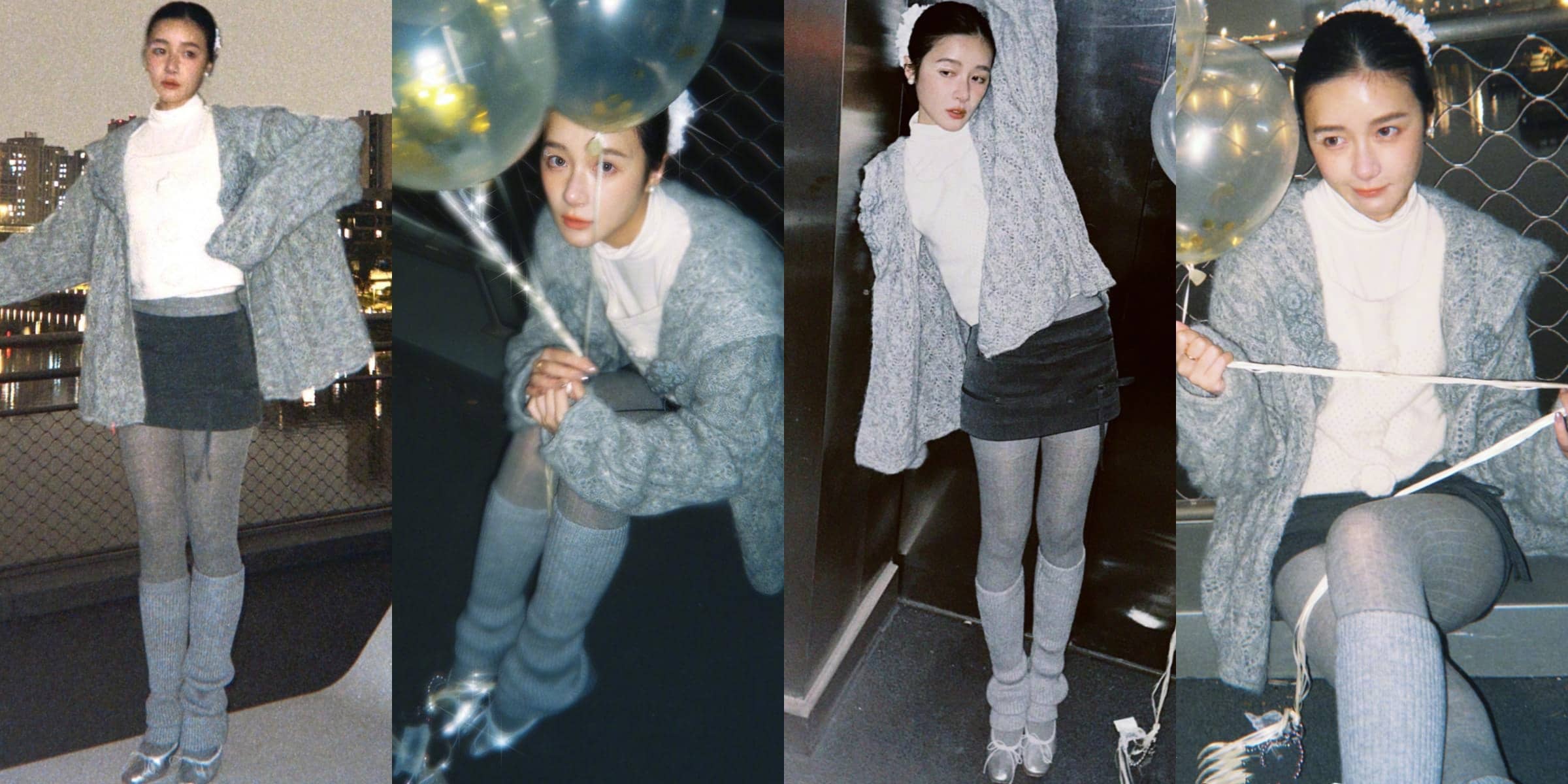 徐娇，灰色丝袜穿搭，青春柔美