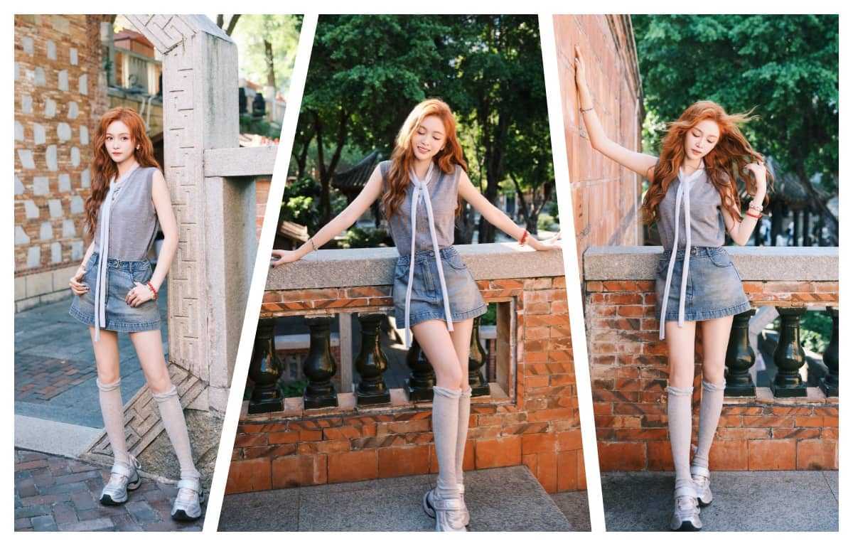 吴宣仪运动少女，金发背心牛仔短裙高挑，满满的少女气息