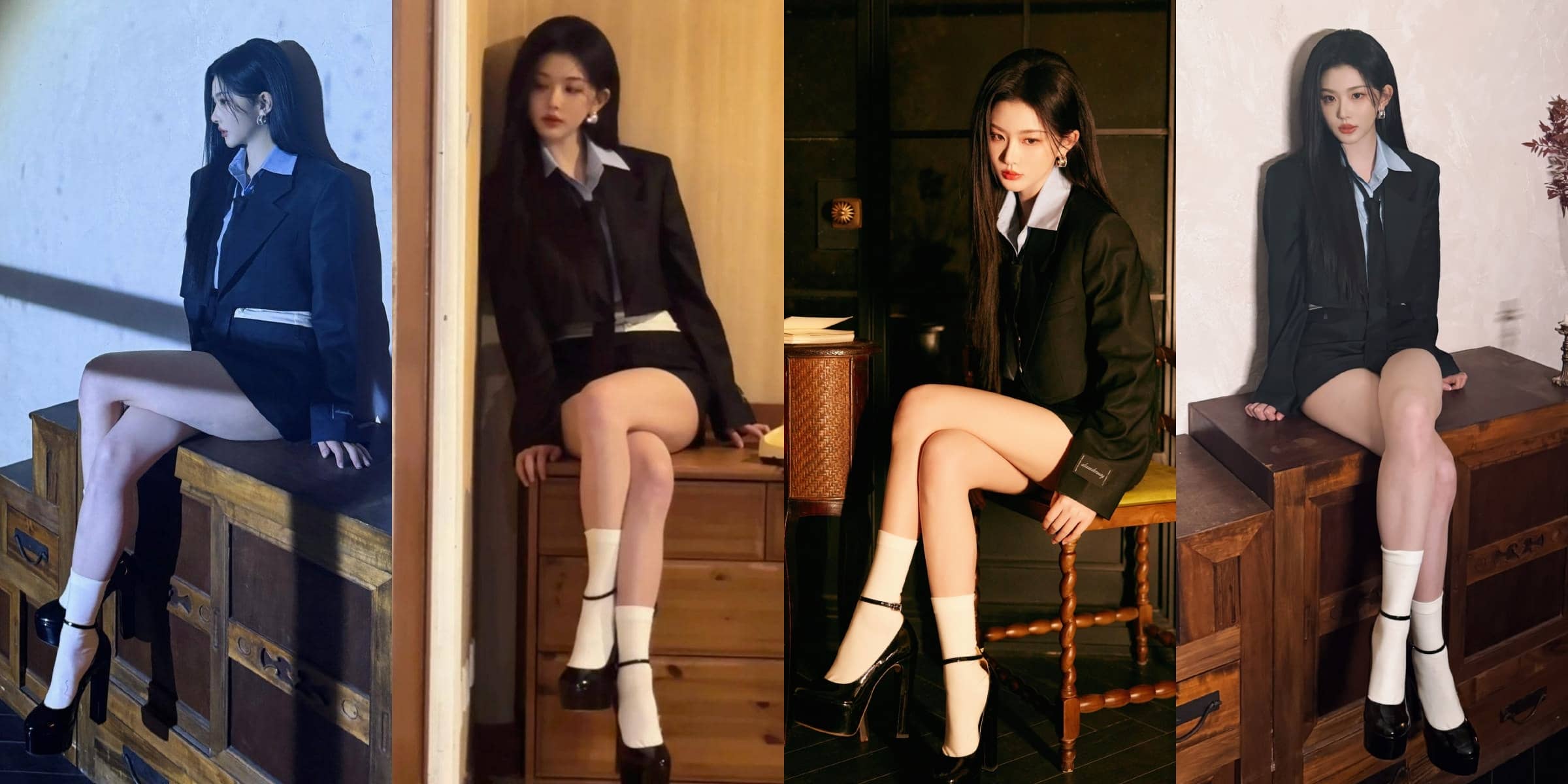孔雪儿，黑衣线条小白袜，好精致的女孩