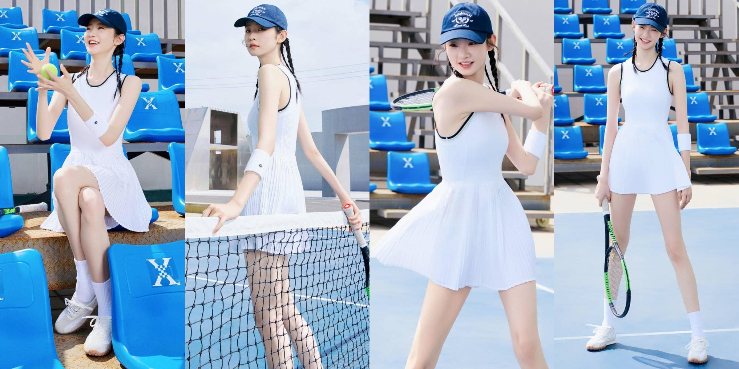 张艺凡网球少女：麻花辫白色小短裙，活力满满