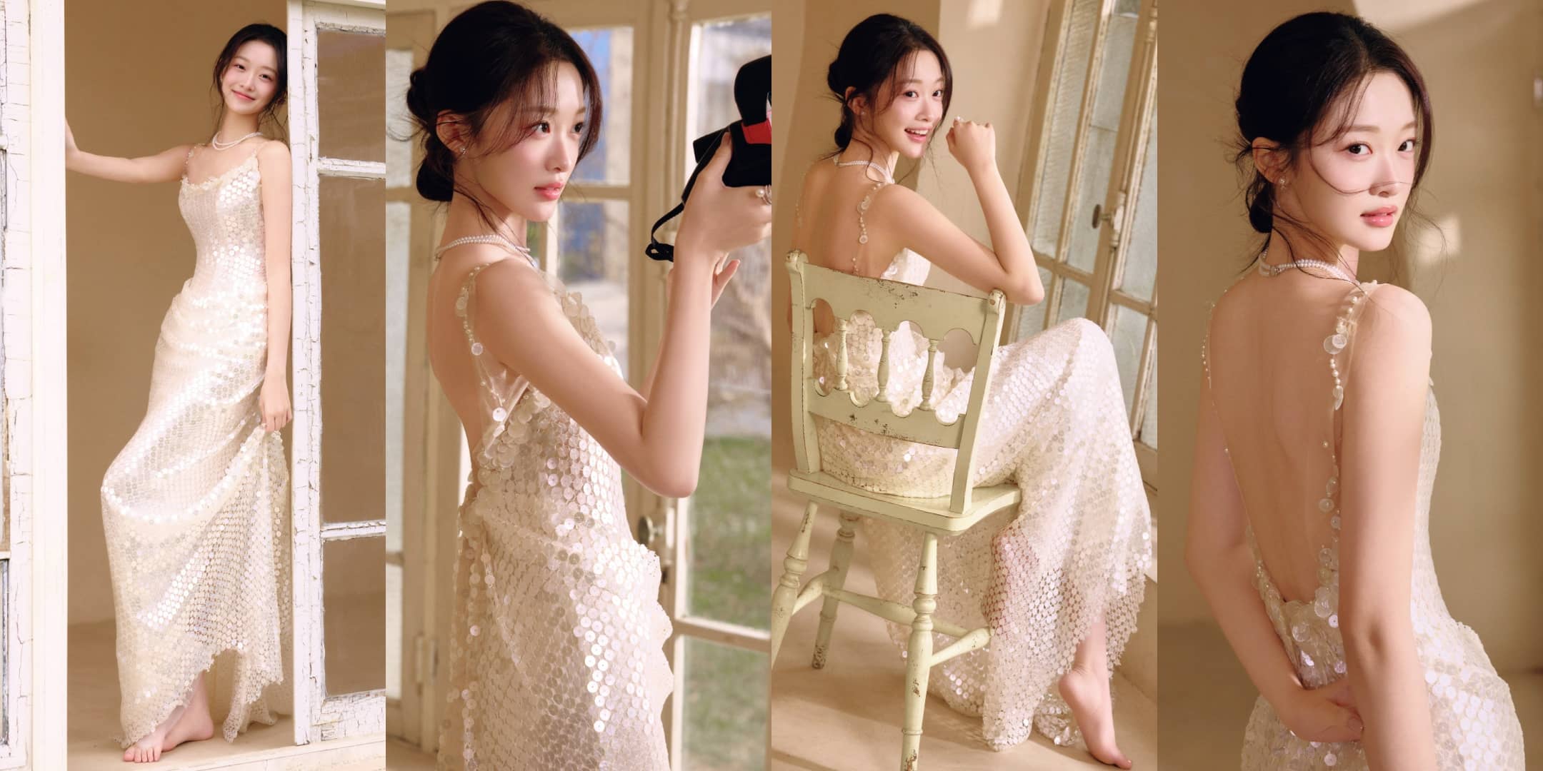 李雨真碎钻薄纱裙，仙气十足