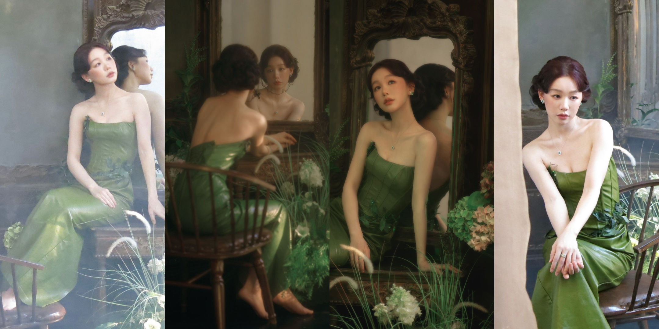 徐梦洁，绿裙子穿搭，油画感美人