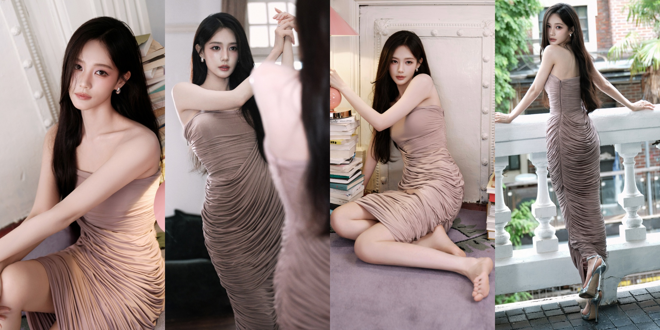 李一桐，抹胸裙装，笑眼弯弯好甜